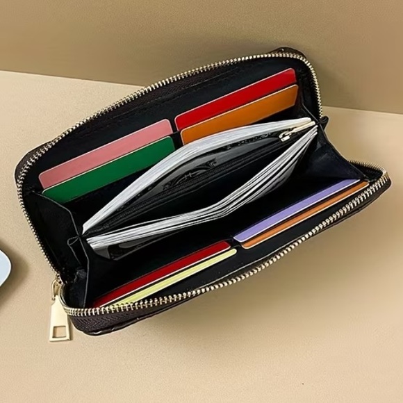 Black Skeleton Embossed Women's Long Wallet Shiny Faux Patent Leather NWT - Picture 4 of 6